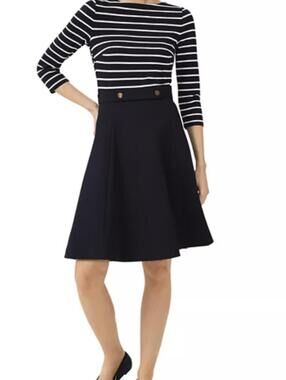 Hobbs London Navy & White Striped Boat Caris Ponte 3/4 Sleeve Dress - Size - 6